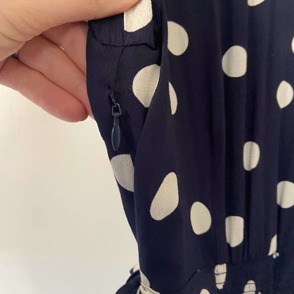 Anthropologie Maeve Polka Dot Wrap Dress Midi High-Low Puff Sleeve Navy Blue 8 - Picture 8 of 10